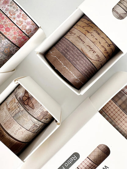 8 rolls/box retro-themed washi tape, various flowers, plaid patterns, handmade DIY scrapbook decoration materials