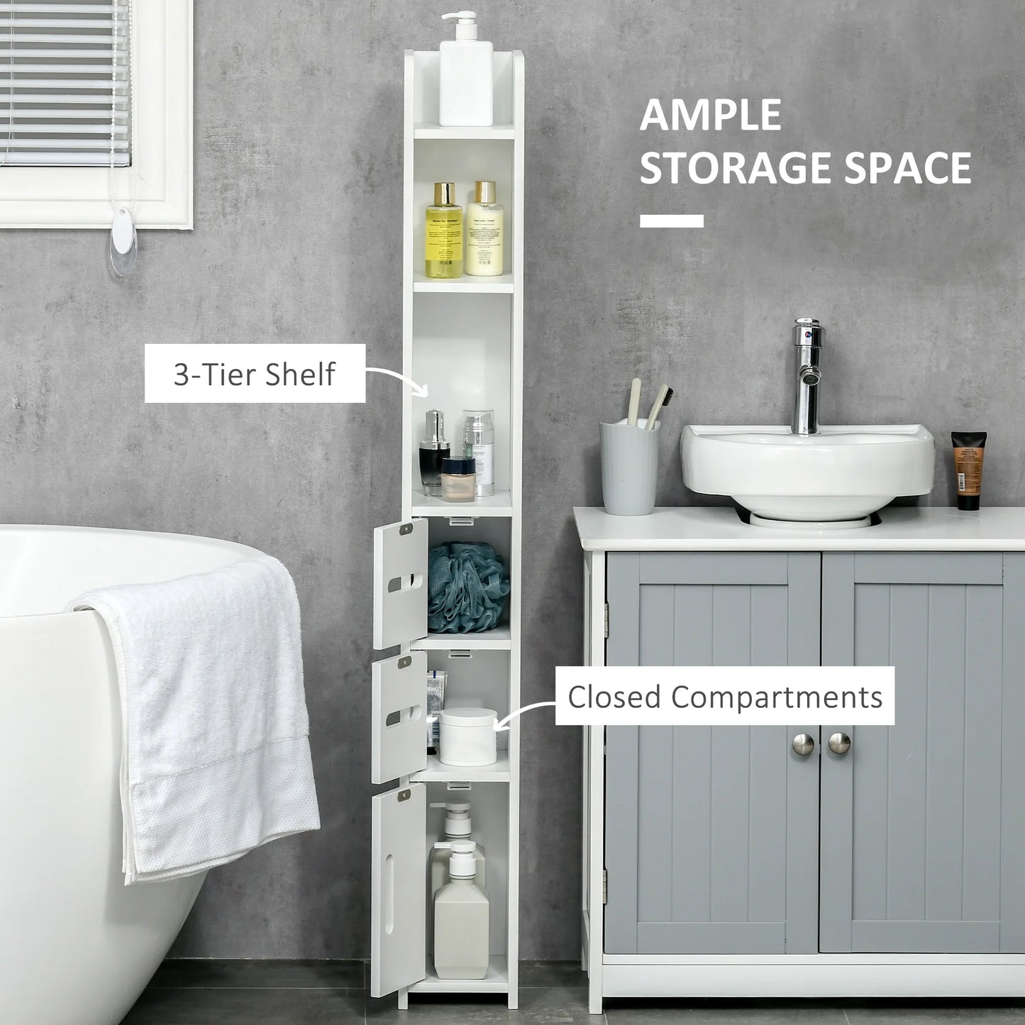 Kleankin Tall Bathroom Cabinet with 3 Doors and 3 Shelves 15X17X120 cm