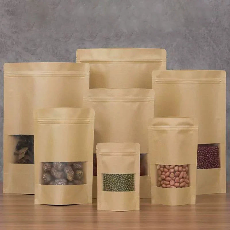 100 kraft paper self sealing bag, reusable sealed bag, visible window packaging bag, small business gift bag, customized bag.