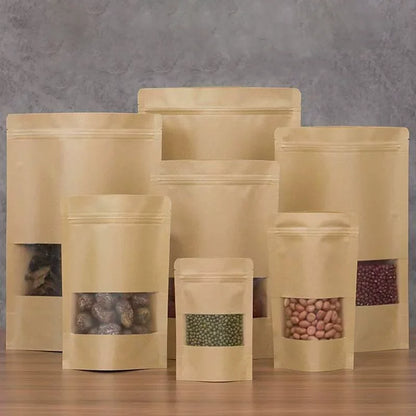 100 kraft paper self sealing bag, reusable sealed bag, visible window packaging bag, small business gift bag, customized bag.