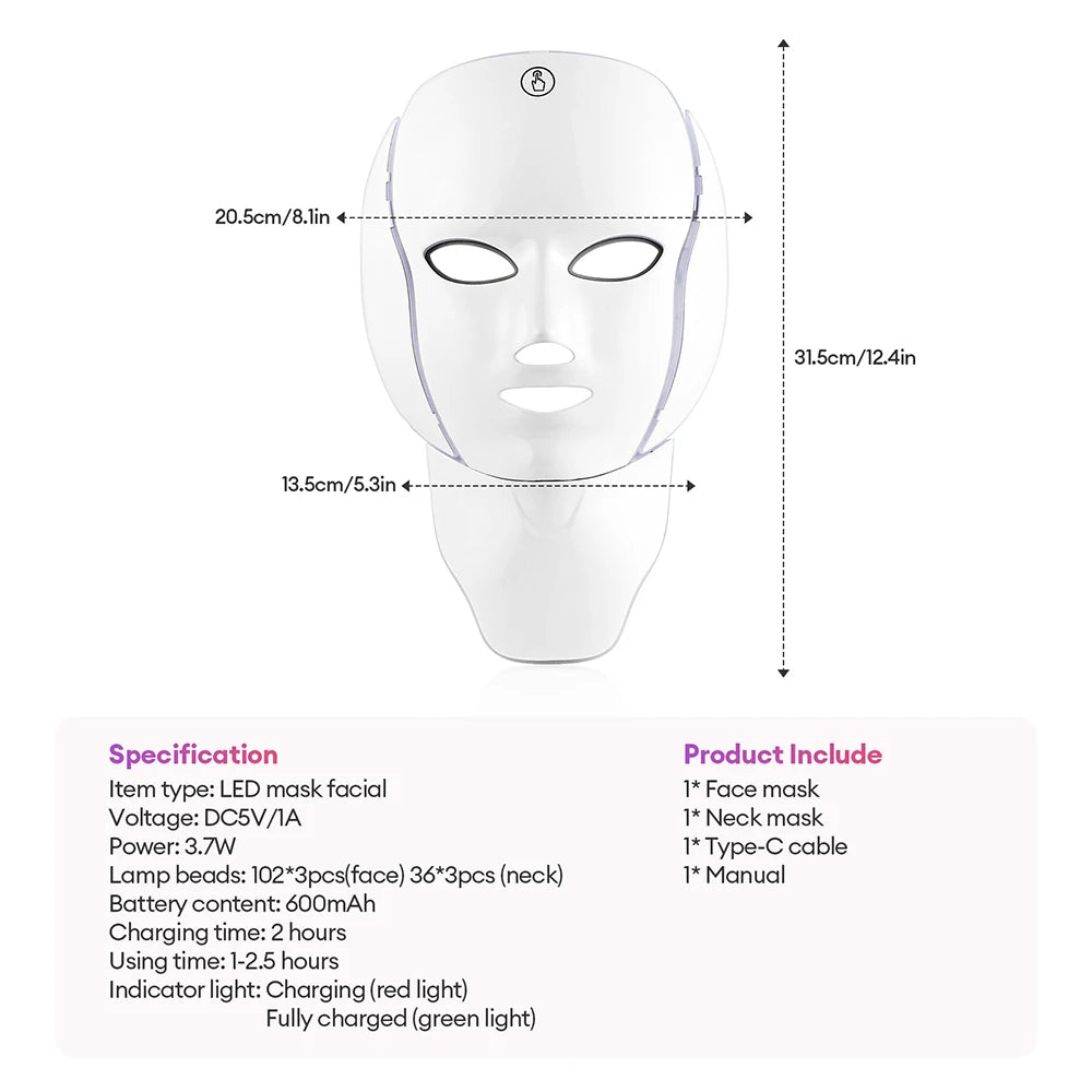 7 Colors Light Face Neck Beauty Mask Anti-Wrinkle Skin Brightening Neck Beauty Mask Skin Tightening Wrinkle Remover Skin Care