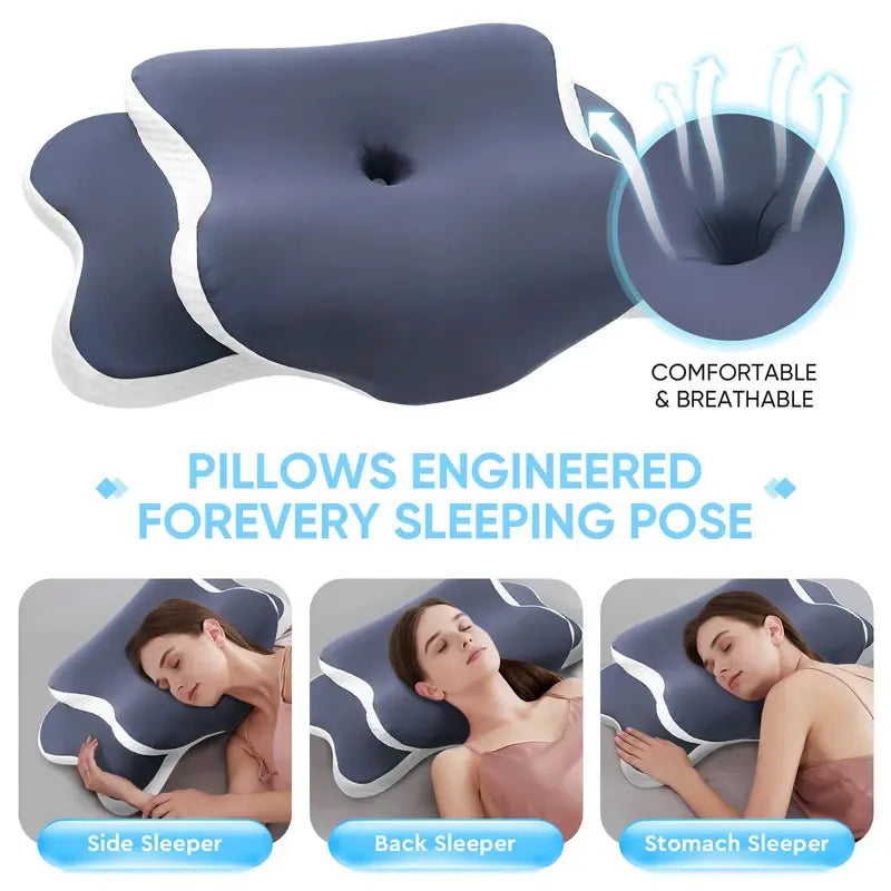Almohada Cervical de Espuma Viscoelástica para Aliviar el Dolor de Cuello – Almohada Ortopédica Ergonómica con Soporte Cervical para Dormir de Lado, Boca Arriba o Boca Abajo