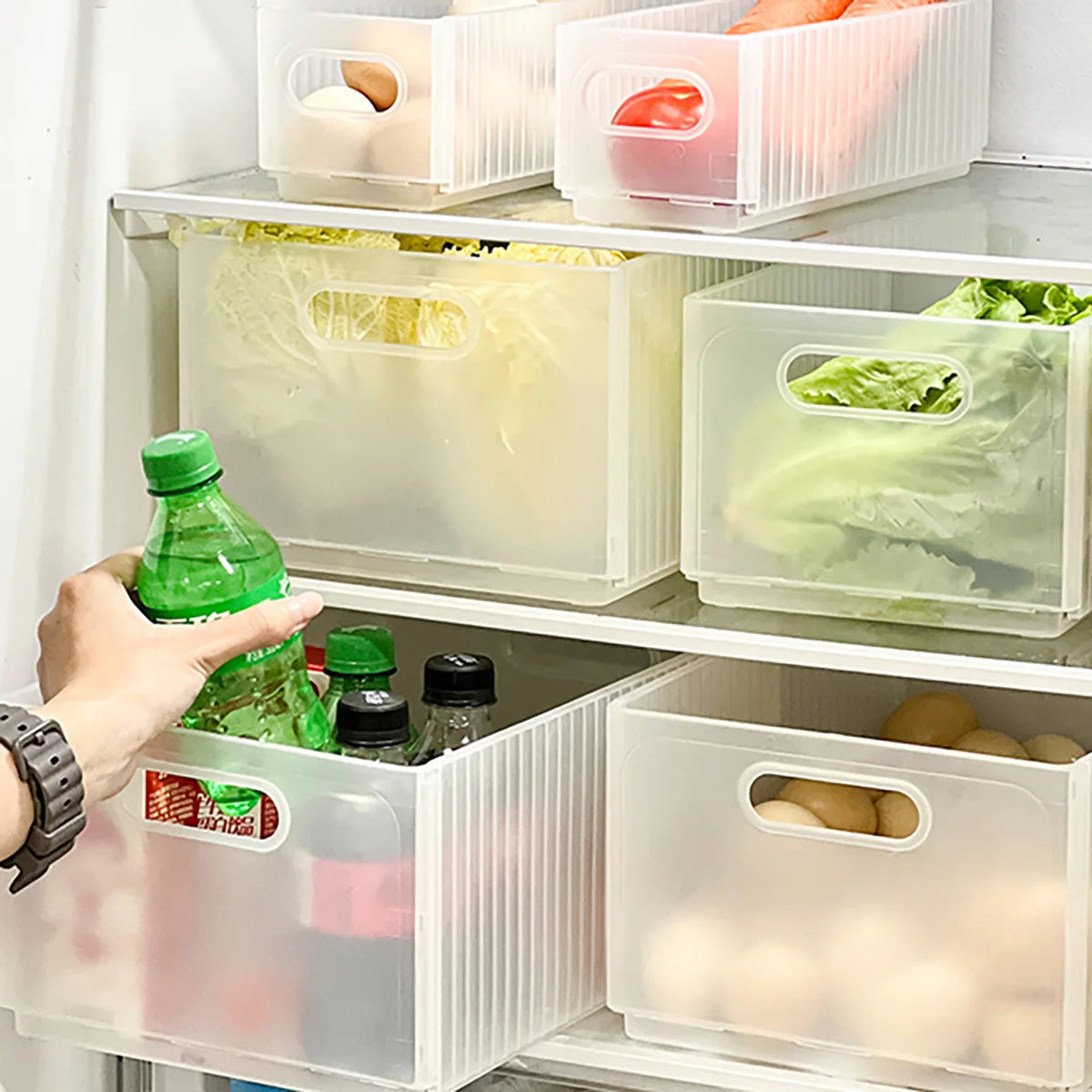 WORTHBUY Plastic Folding Fridge Storage Box Pull-Out Fruit Vegetable Organizer Box Large Capacity Kitchen Storage Organization