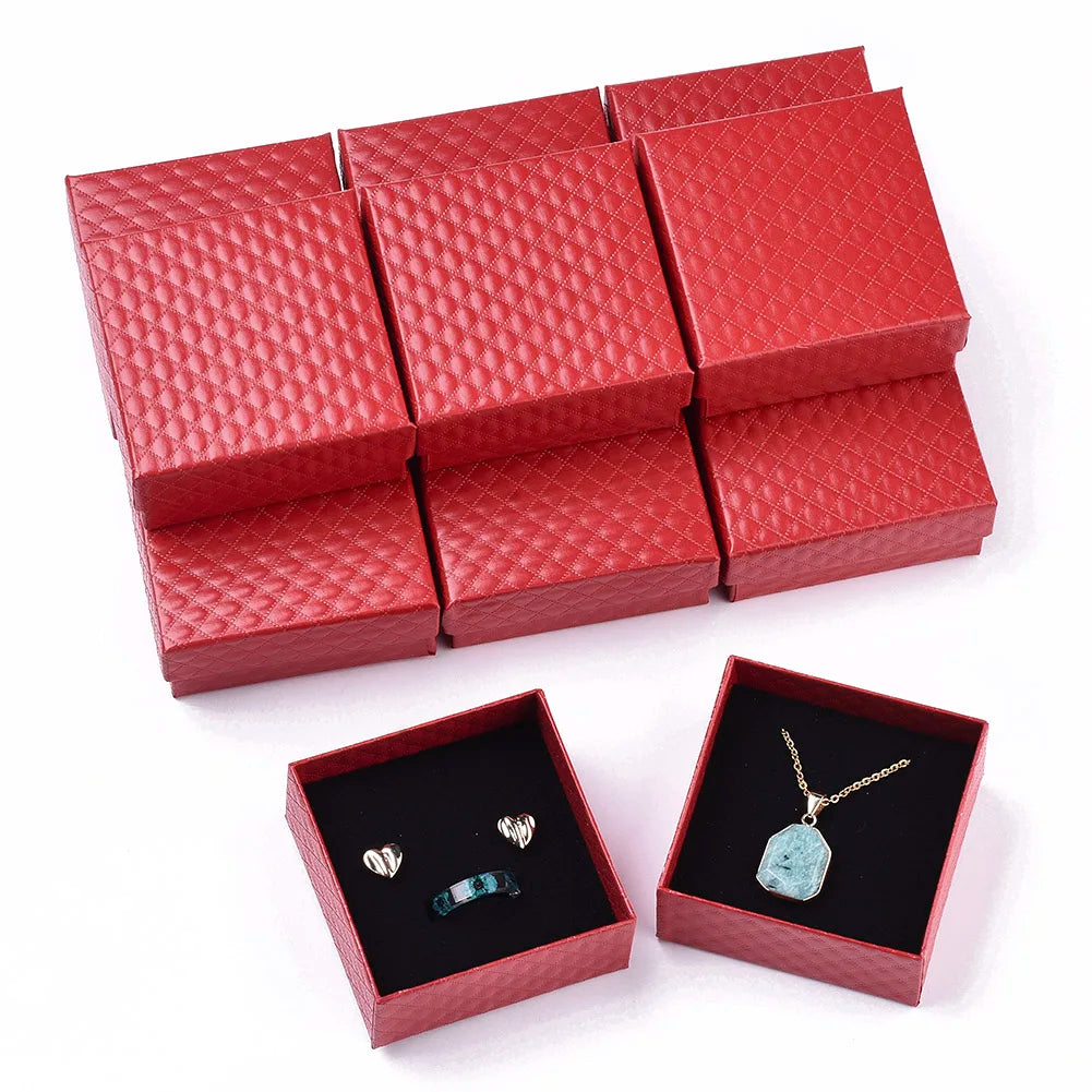 12 pcs 7.5x7.5x3.5cm Black Red Square Cardboard Jewelry Boxes for Pendant Earring Ring Jewelry Valentine's Day Gift Boxes
