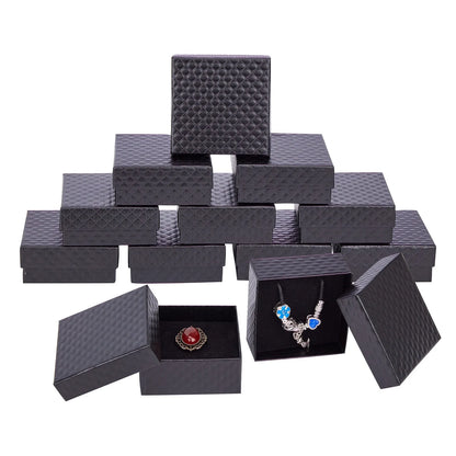 12 pcs 7.5x7.5x3.5cm Black Red Square Cardboard Jewelry Boxes for Pendant Earring Ring Jewelry Valentine's Day Gift Boxes