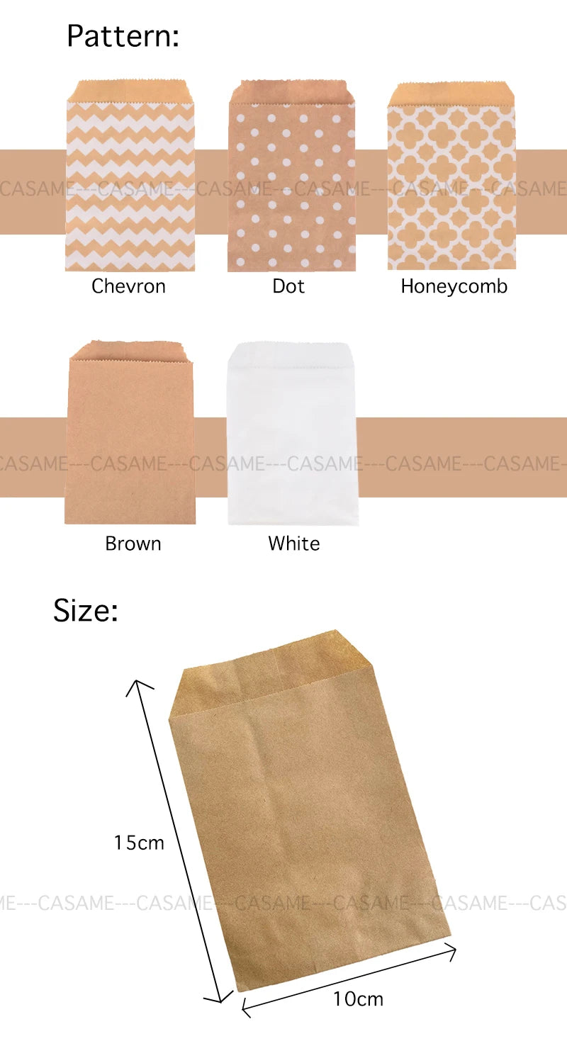 50 Pcs 10x15cm pouch Mixed Style and Color Paper Bags Kraft Craft DIY Decoration Packaging Cute Guest Gift Bag Wedding Birthday