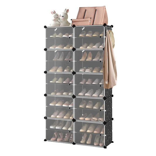 Shoe Storage, 40 Pairs, 2 x 10 Tier Shoe Cabinet, Cabinet with Door, Shoe Boxes, for Entryway Living Room Bedroom