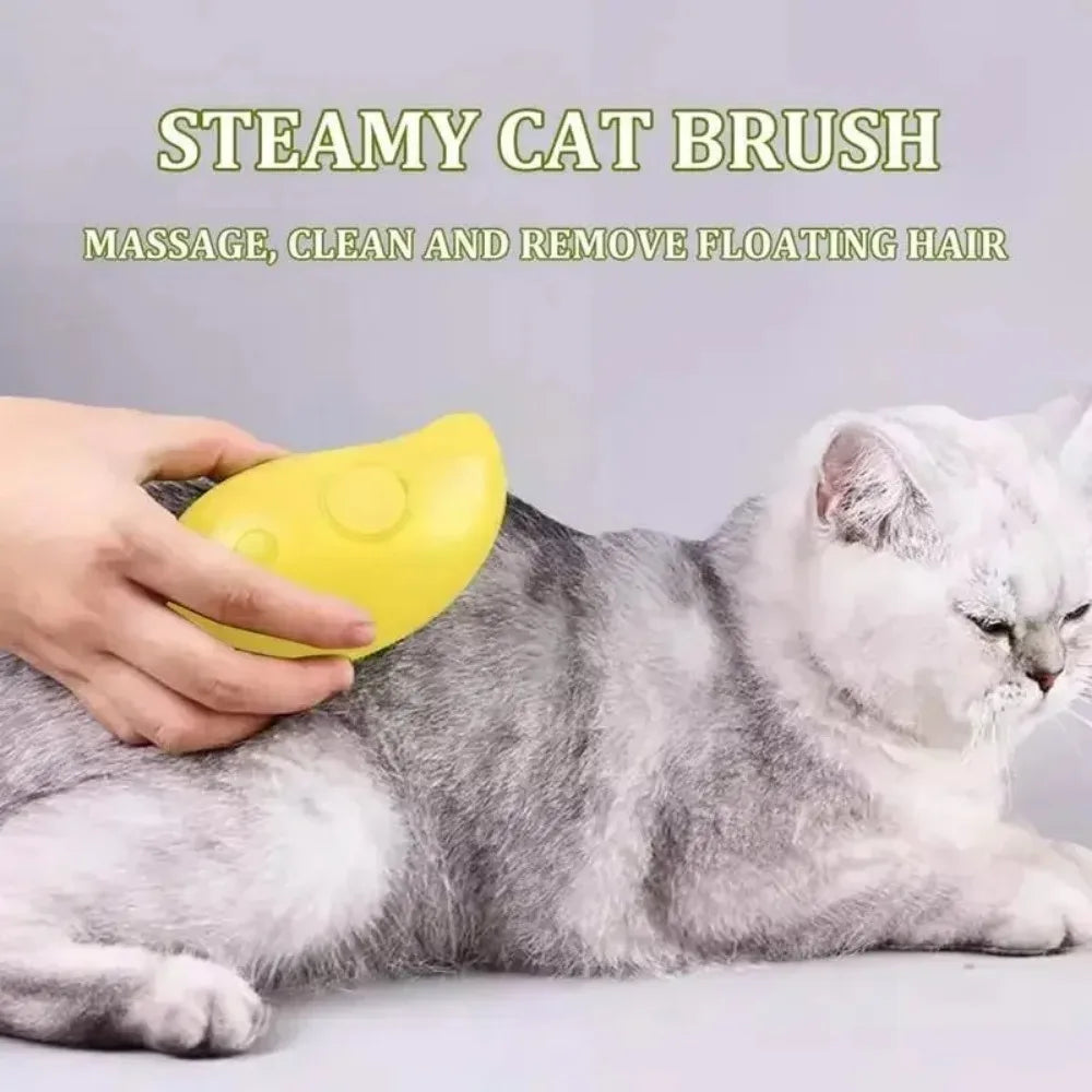 Electric steam brush for dogs and cats