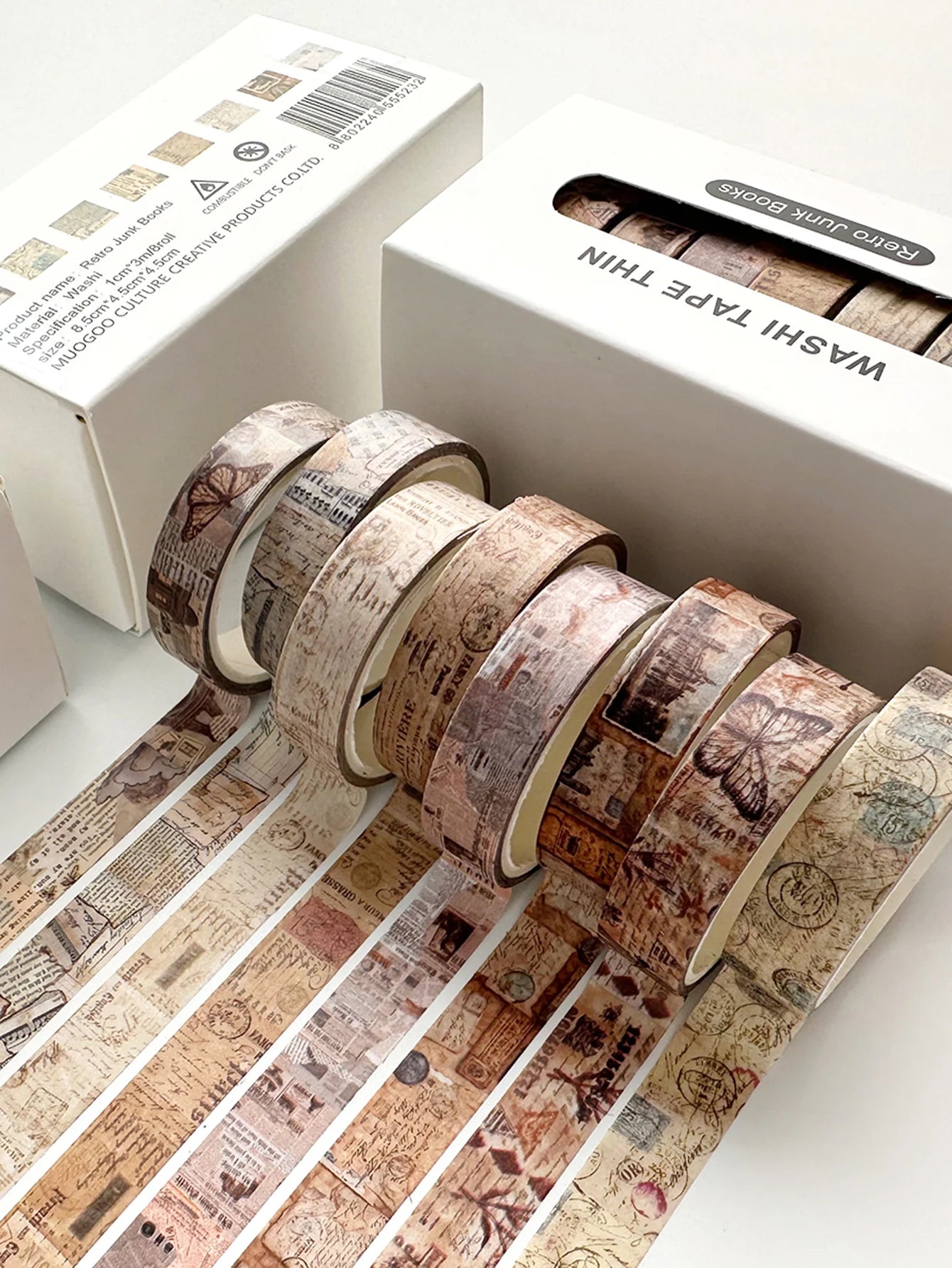 8 rolls/box retro-themed washi tape, various flowers, plaid patterns, handmade DIY scrapbook decoration materials