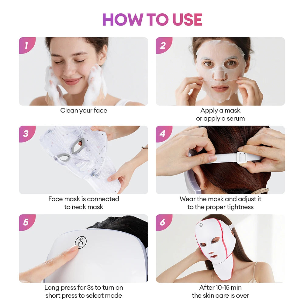 7 Colors Light Face Neck Beauty Mask Anti-Wrinkle Skin Brightening Neck Beauty Mask Skin Tightening Wrinkle Remover Skin Care