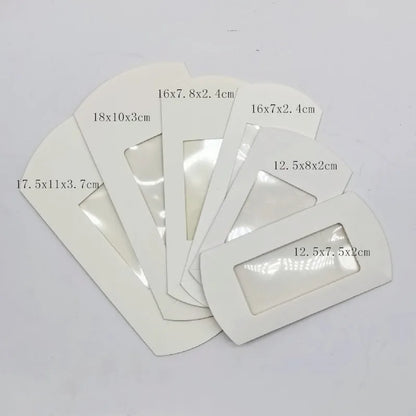 10pcs  DIY gift packaging with windows, white/kraft paper/black, multiple size pillow packaging box