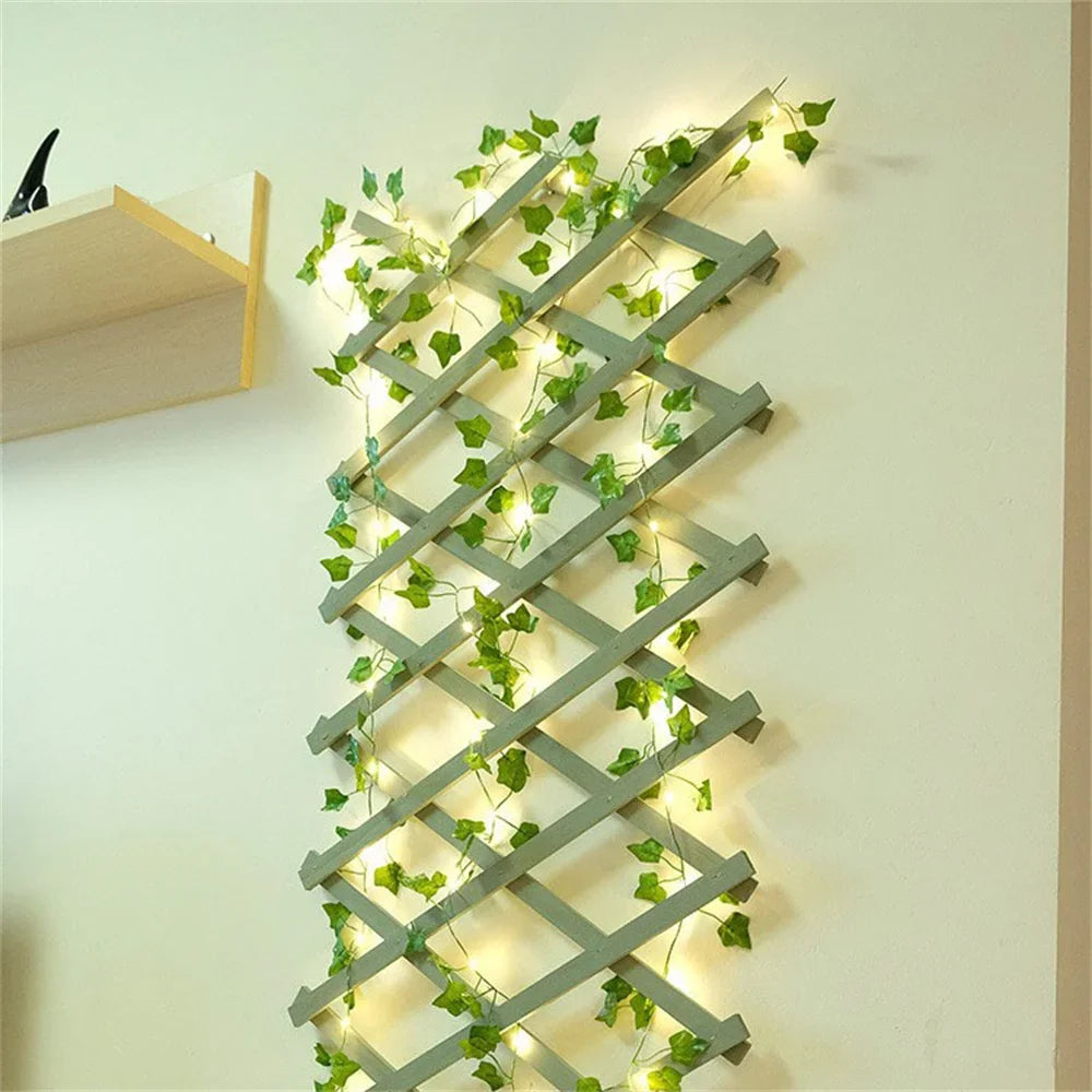 Guirnalda de Luces con Hojas Verdes – Decoración LED a Pilas, Impermeable (2M/5M/10M)