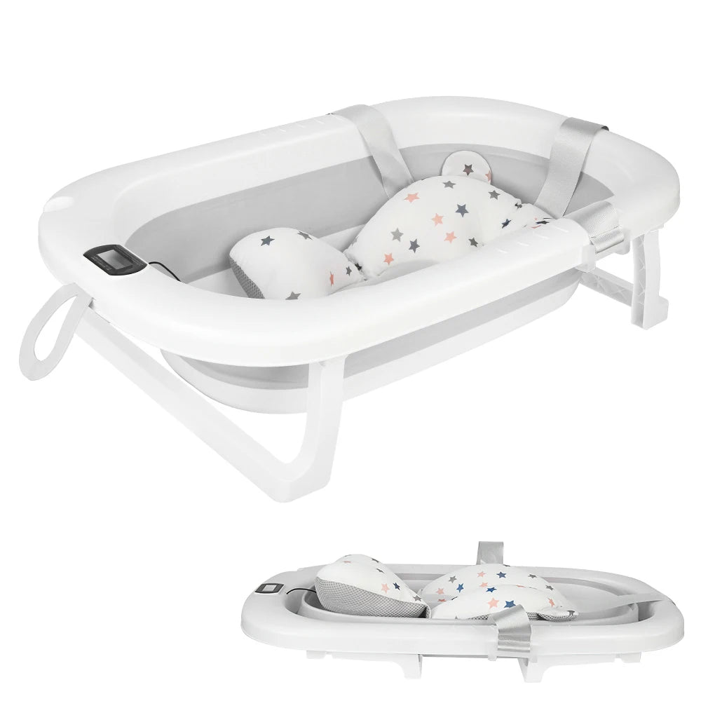 Bañera plegable para bebé con tapete, bañera para bebé con termómetro integrado, bañera portátil para bebés de 0 a 36 meses