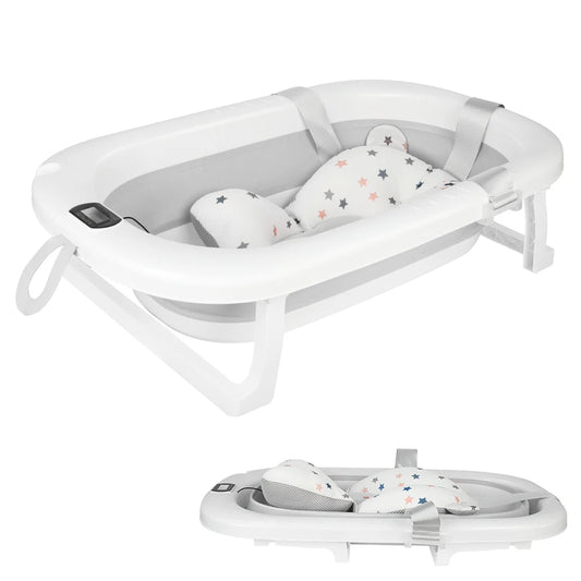 Bañera plegable para bebé con tapete, bañera para bebé con termómetro integrado, bañera portátil para bebés de 0 a 36 meses