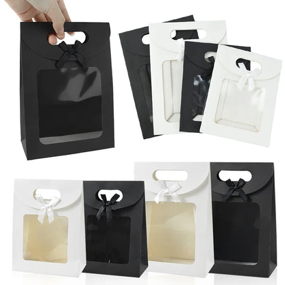 10/20pcs Black White Gift Box with Clear Window Wedding Favors Birthday Party Candy Snack Biscuit Packaging Bag Christmas Gift