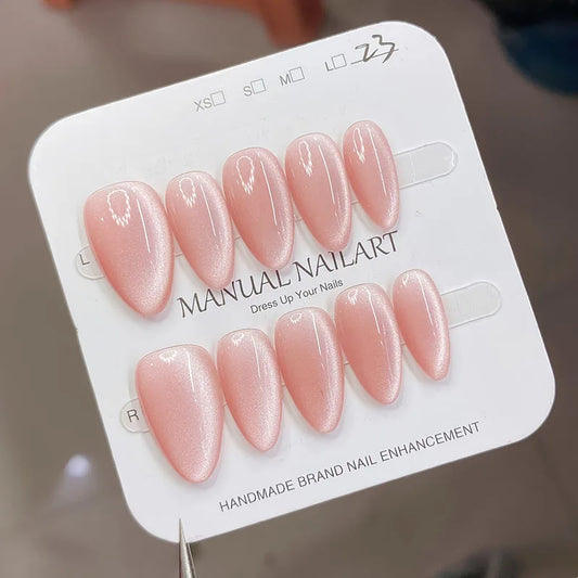 10Pc Handmade Nails in Soft Almond Shape with Cat Eye Shimmer Finish Press-On Nail Tips Perfect for Gifting to Women and Friend