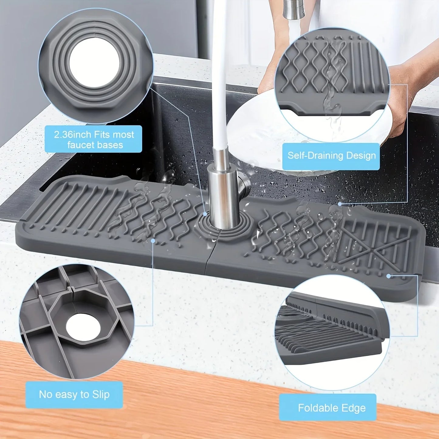 3 Colors to Choose From,Faucet Splash Proof Pad,Drain Pad,Drying Pad,Kitchen Bathroom Sink and Countertop