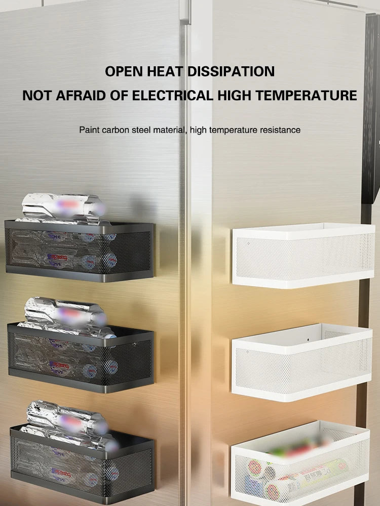 Magnetic Refrigerator Side Storage Rack Iron Space Saving Side Hanging Basket Kitchen Organizer Shelf Household Summary Holder