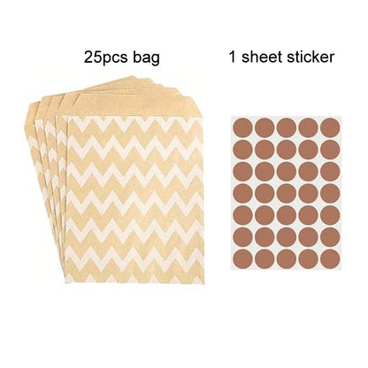 25PCS Small Kraft Paper Gift Bags 18x13cm with sticker – Cute and Versatile Pouches for Parties, Weddings, Birthdays, and Events