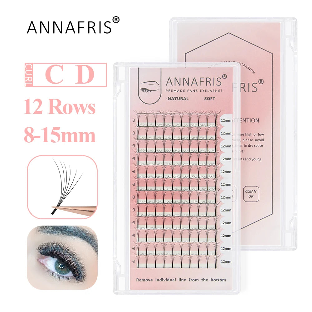 ANNAFRIS 4D 5D W Shape Eyelash Extension Handmade 12line/Tray Premade Volume Fans Clover W Lashes