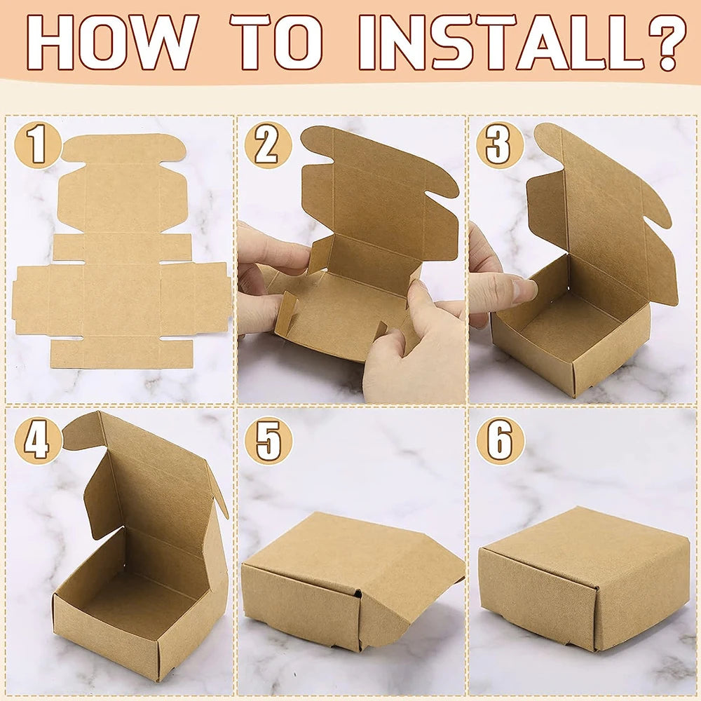 10Pcs Small Kraft Paper Gift Boxes 2.16'' x 2.16'' x 0.98'' for Ornaments Earring Jewelry Wrapping Packaging Cardboard Boxes