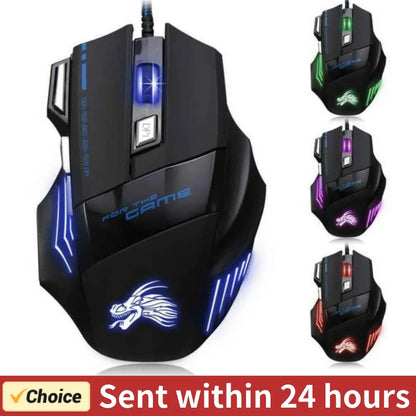 Ratón para juegos con cable USB, 7 botones, retroiluminado y ergonómico