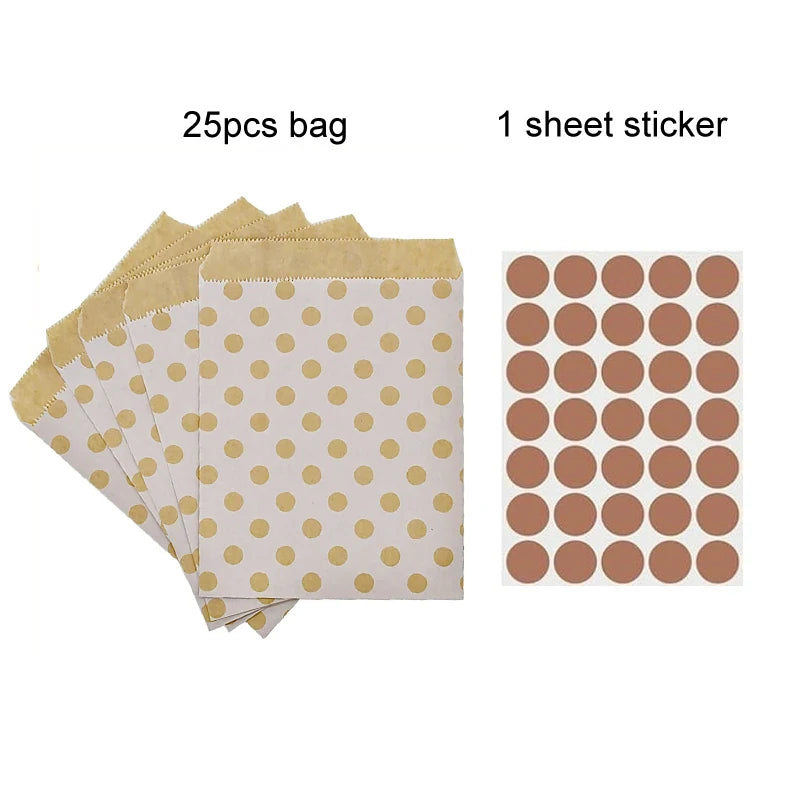 25PCS Small Kraft Paper Gift Bags 18x13cm with sticker – Cute and Versatile Pouches for Parties, Weddings, Birthdays, and Events
