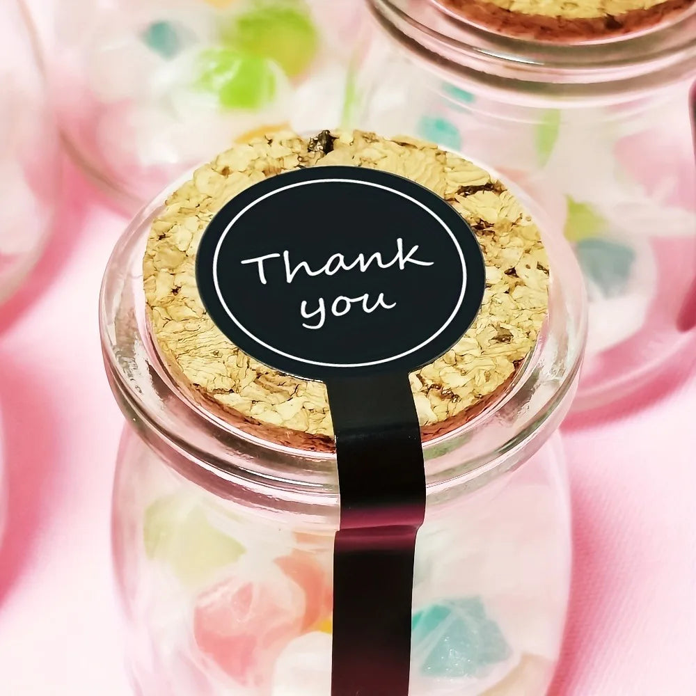100/200pcs black Thank you long sealing sticker pudding bottle sticker, baking box label sticker, baking, handicraft products