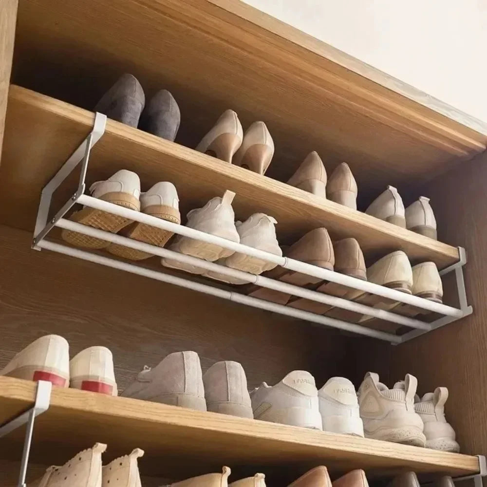 Adjustable Shoe Rack | Space-Saving Layered Organizer For Home Shoe Cabinets | Under-Shelf Shoe white