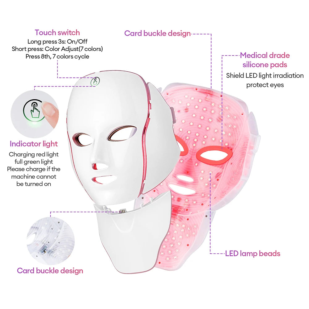 7 Colors Light Face Neck Beauty Mask Anti-Wrinkle Skin Brightening Neck Beauty Mask Skin Tightening Wrinkle Remover Skin Care