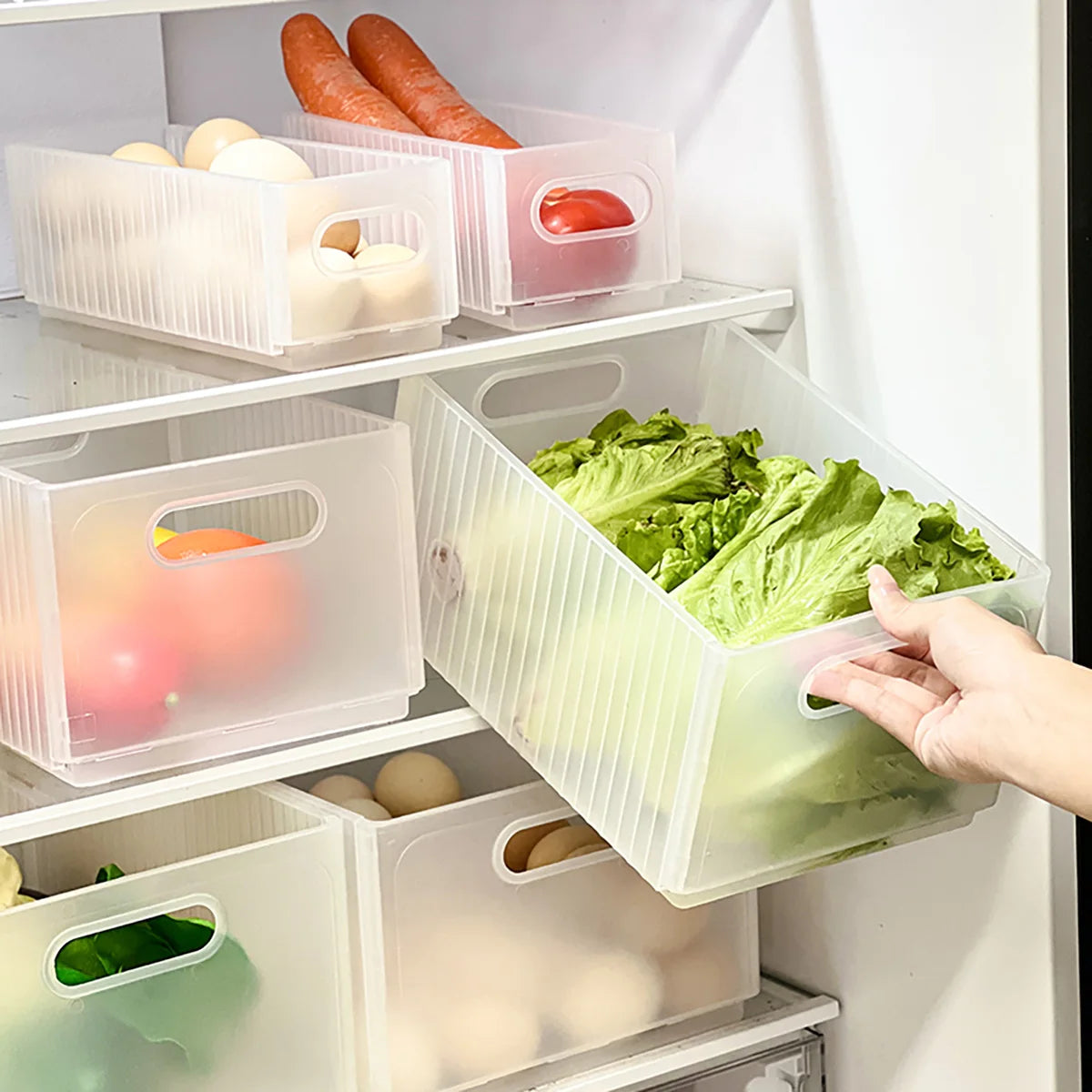 WORTHBUY Plastic Folding Fridge Storage Box Pull-Out Fruit Vegetable Organizer Box Large Capacity Kitchen Storage Organization