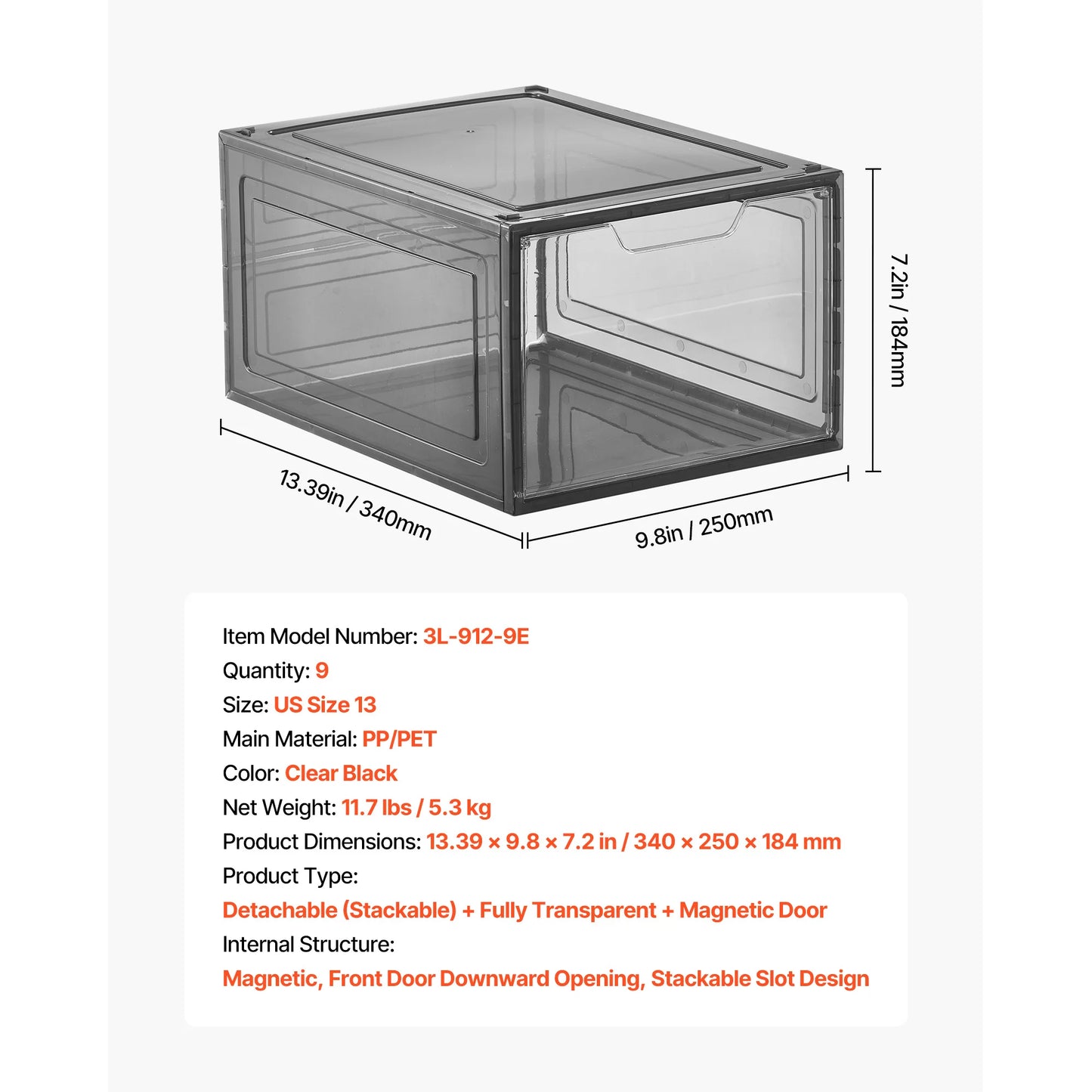 SucceBuy Shoe Storage Boxes Clear Stackable Shoe Boxes Storage Organizers Magnetic Door Fit Size Plastic Sneaker Containers