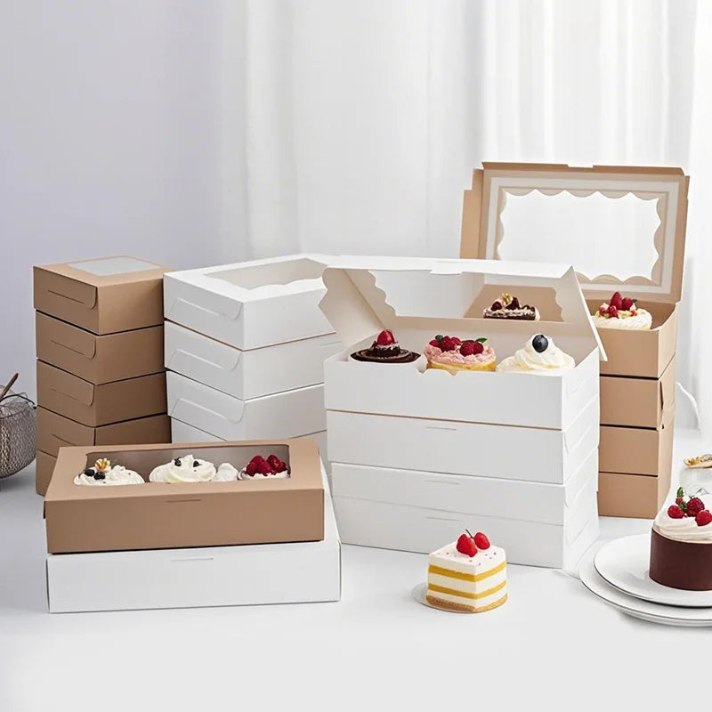 5/10/20pcs Cake Bakery Box With Window Candy Cookie Dessert Donut Box for Wedding Birthday Party Supplies Christmas Gift Packing