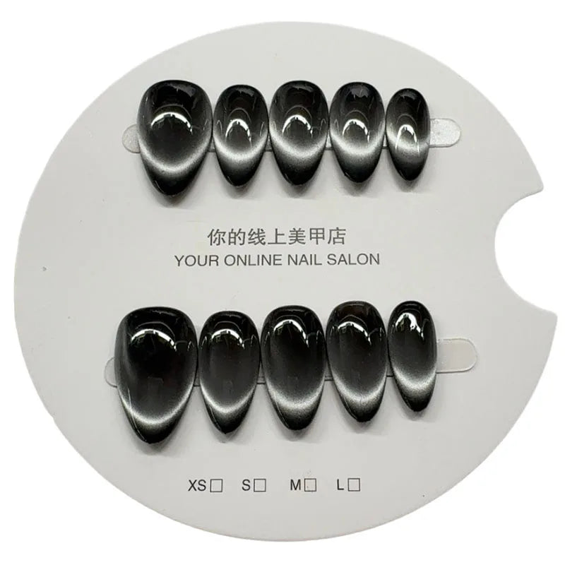 10Pc Handmade Nails in Soft Almond Shape with Cat Eye Shimmer Finish Press-On Nail Tips Perfect for Gifting to Women and Friend