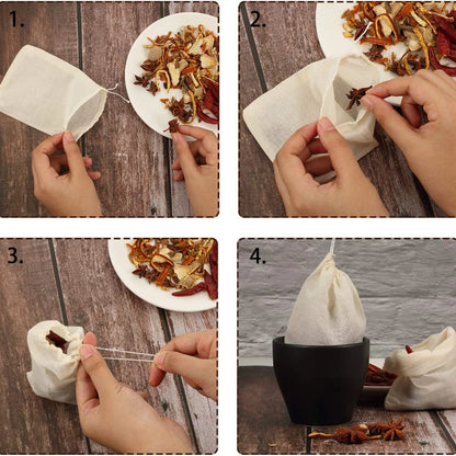 50pcs Pure Cotton Gauze Cloth Bag Single Suction Filter Bag Marinade Seasoning Dreg-separating Drawstring, Cotton Cloth Tea Bag