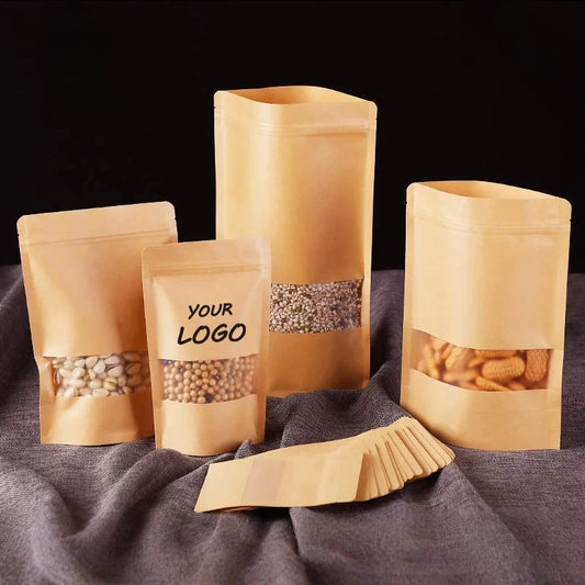 100 kraft paper self sealing bag, reusable sealed bag, visible window packaging bag, small business gift bag, customized bag.