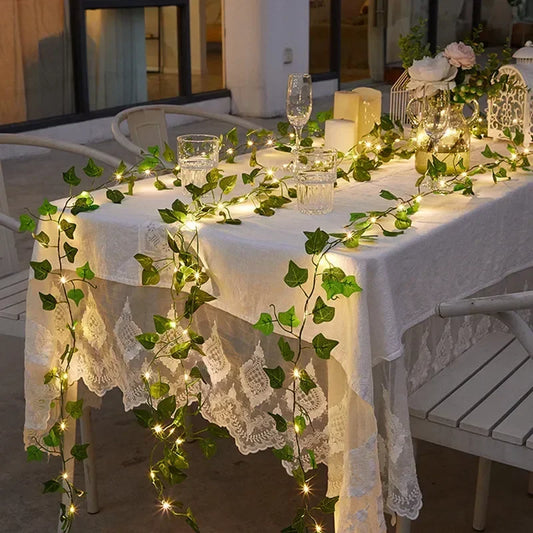 Guirnalda de Luces con Hojas Verdes – Decoración LED a Pilas, Impermeable (2M/5M/10M)