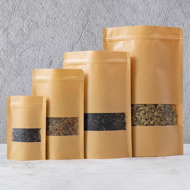 100 kraft paper self sealing bag, reusable sealed bag, visible window packaging bag, small business gift bag, customized bag.
