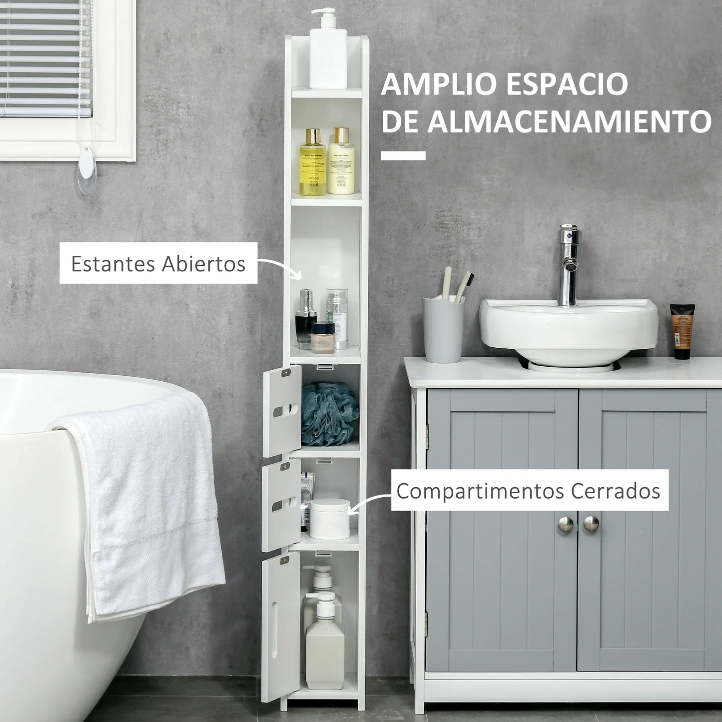 Kleankin Tall Bathroom Cabinet with 3 Doors and 3 Shelves 15X17X120 cm