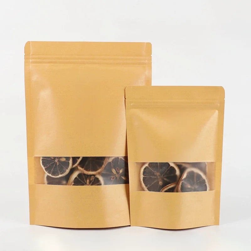 100 kraft paper self sealing bag, reusable sealed bag, visible window packaging bag, small business gift bag, customized bag.