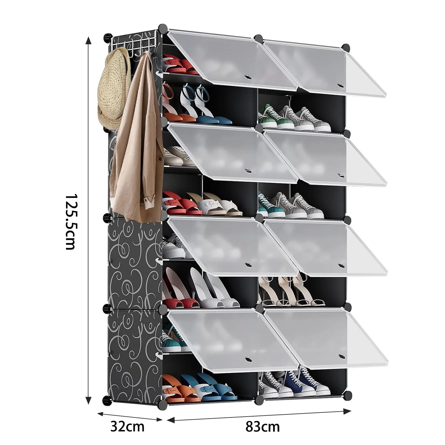 Shoe Storage, 40 Pairs, 2 x 10 Tier Shoe Cabinet, Cabinet with Door, Shoe Boxes, for Entryway Living Room Bedroom