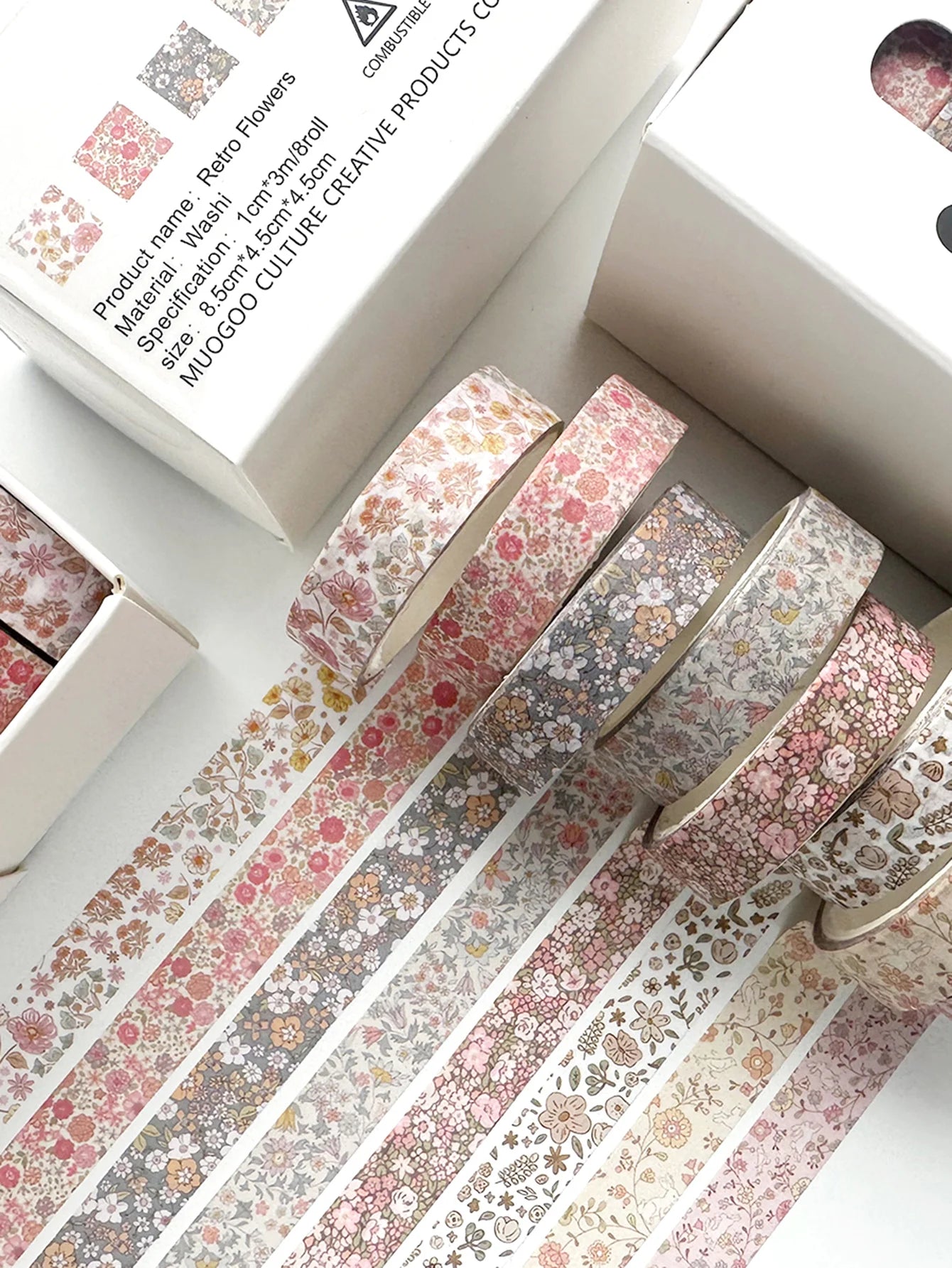 8 rolls/box retro-themed washi tape, various flowers, plaid patterns, handmade DIY scrapbook decoration materials