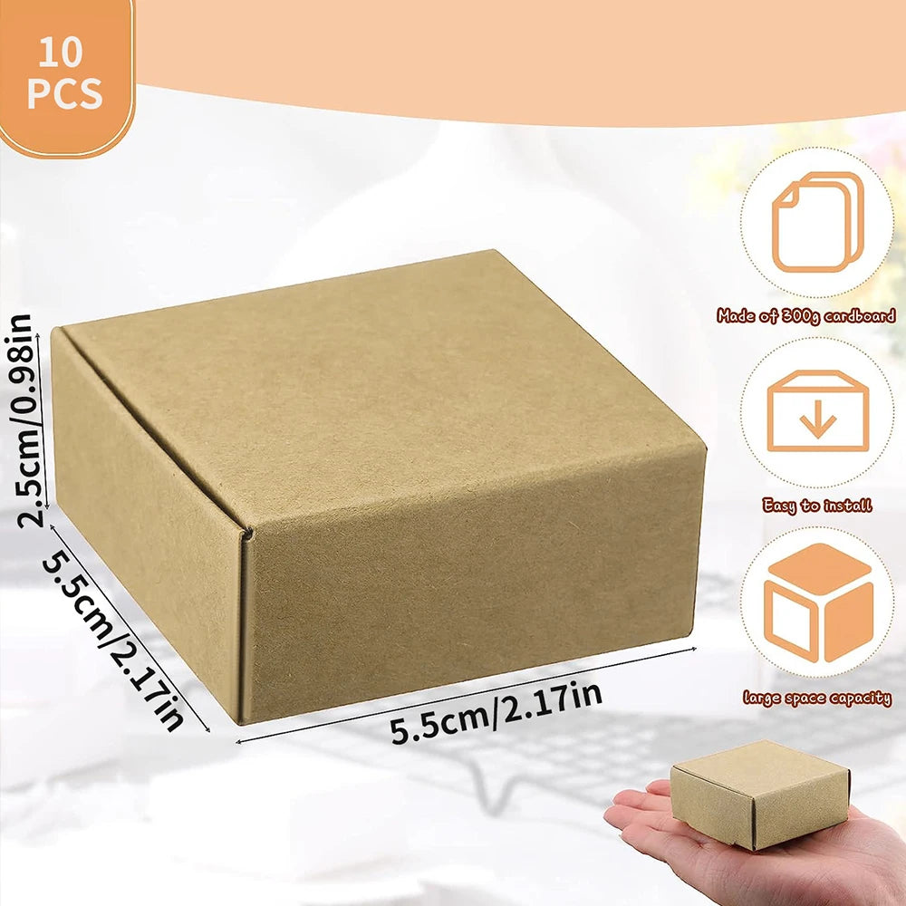 10Pcs Small Kraft Paper Gift Boxes 2.16'' x 2.16'' x 0.98'' for Ornaments Earring Jewelry Wrapping Packaging Cardboard Boxes