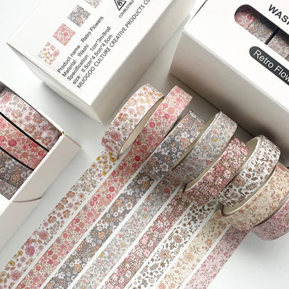 8 rolls/box retro-themed washi tape, various flowers, plaid patterns, handmade DIY scrapbook decoration materials