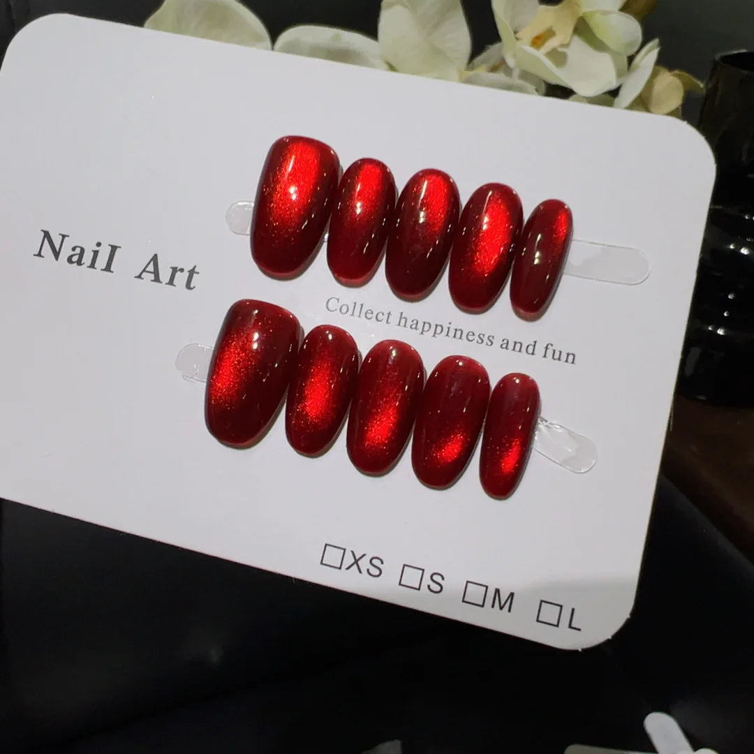 10Pc Handmade Nails in Soft Almond Shape with Cat Eye Shimmer Finish Press-On Nail Tips Perfect for Gifting to Women and Friend