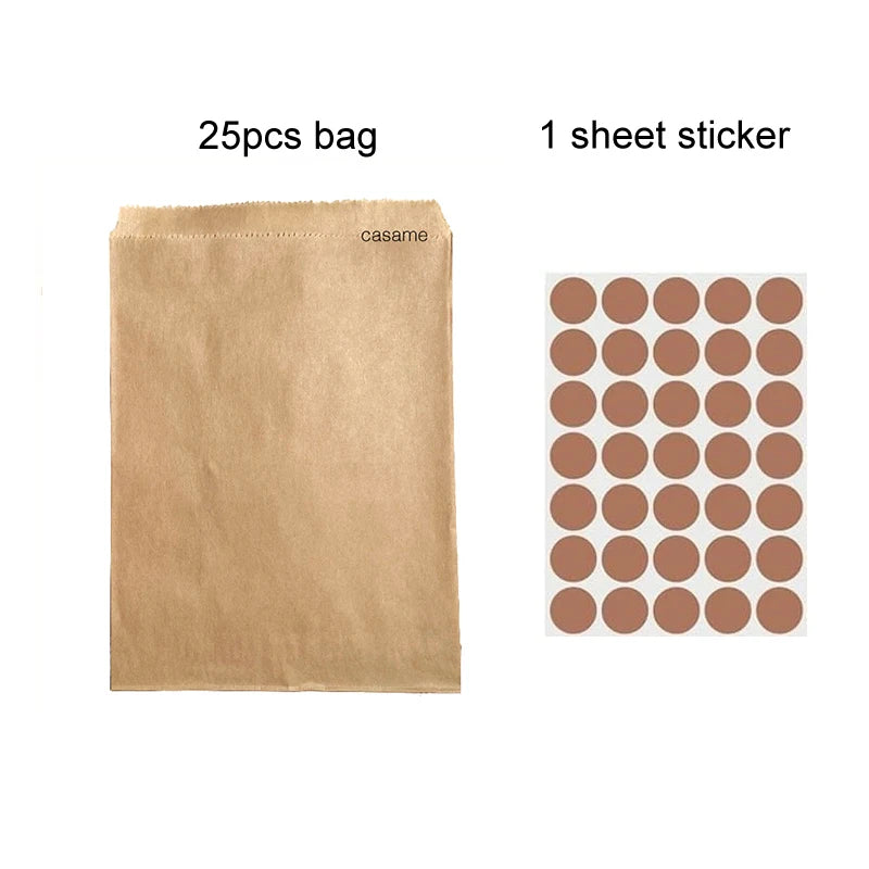 25PCS Small Kraft Paper Gift Bags 18x13cm with sticker – Cute and Versatile Pouches for Parties, Weddings, Birthdays, and Events