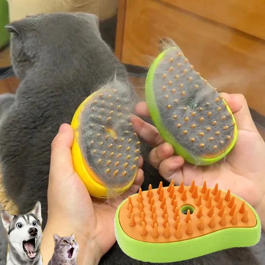 Electric steam brush for dogs and cats