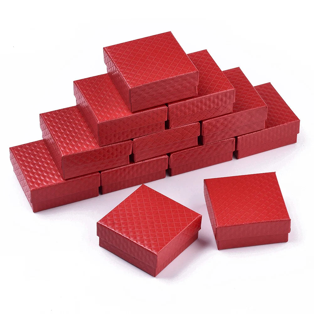 12 pcs 7.5x7.5x3.5cm Black Red Square Cardboard Jewelry Boxes for Pendant Earring Ring Jewelry Valentine's Day Gift Boxes