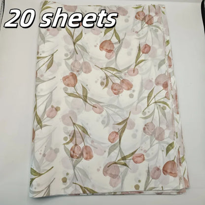 Elegant Tulip Patterned Tissue Paper Floral Design with Green Leaves For Gift Wrapping Wine Bottle Box Filling and Decorating
