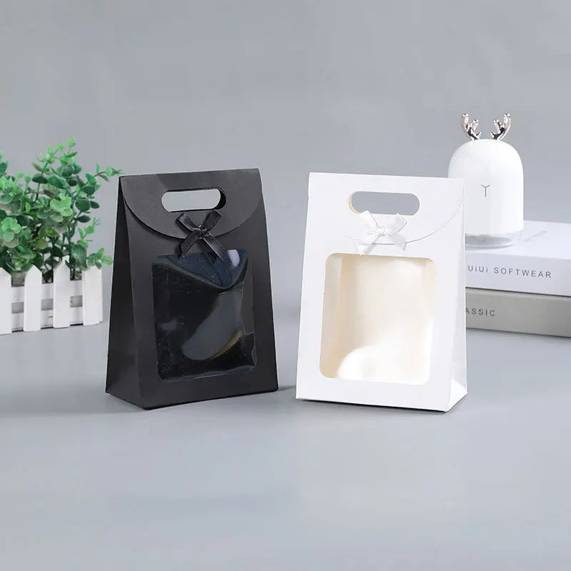 10/20pcs Black White Gift Box with Clear Window Wedding Favors Birthday Party Candy Snack Biscuit Packaging Bag Christmas Gift